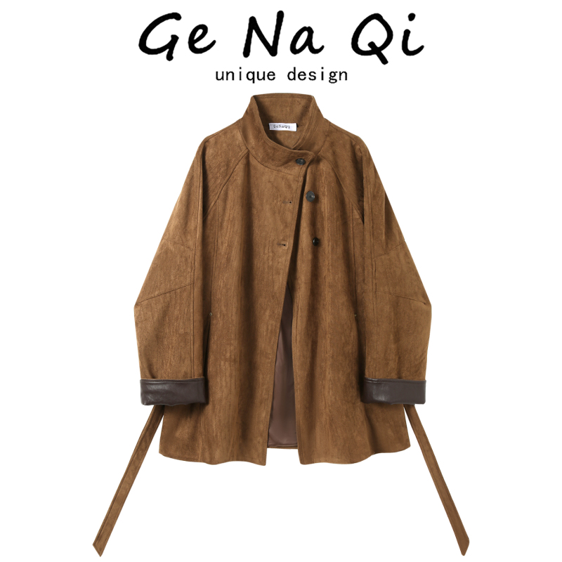 Genaqi Hong Kong Style Retro Suede Casual Coat Women's Autumn New Fashion Elegant Versatile Slimming Jacket