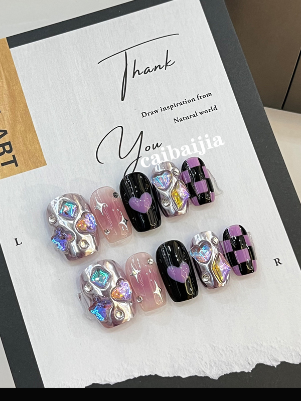 [Culomi] Colorful Diamond Summer Dopamine Handmade Wearable Nail Finished Y2K Hot Girl 2023 New Children