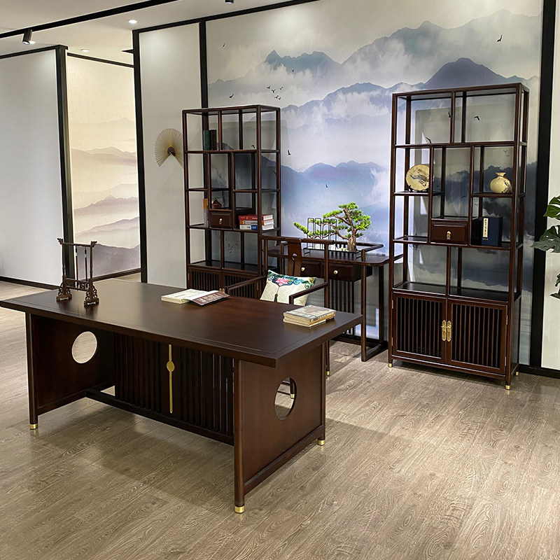 New Chinese desk and chair combined Zen modern study furniture bookcase complete desk bookcase custom