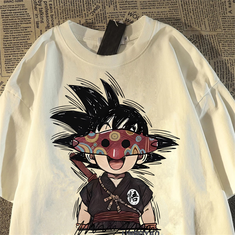 Japanese Retro Dragon Ball Goku Pure Cotton Short-Sleeve T-Shirt for Men and Women, Summer 2025 New Loose High-Street Half-Sleeve Top