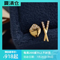 Wing｜My Golden rice bowl 18k gold diamond earrings Earrings Chopsticks shape AB version Q Meng original design