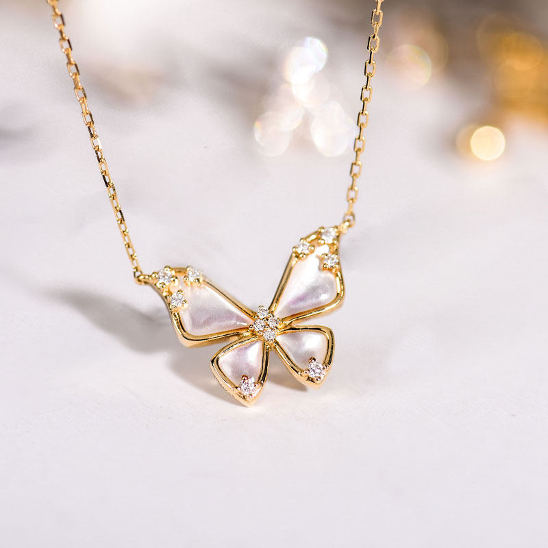 Wing | butterfly coat 18k gold white butterfly mother bay diamond necklace lock bone chain L No. Ying Moisturizing White Elegant Beauty