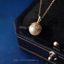 (Wing Jumbo)Semi-woven Li 18k Gold Lace Vintage AKOYA Sea Water Pearl Pendant without Chain