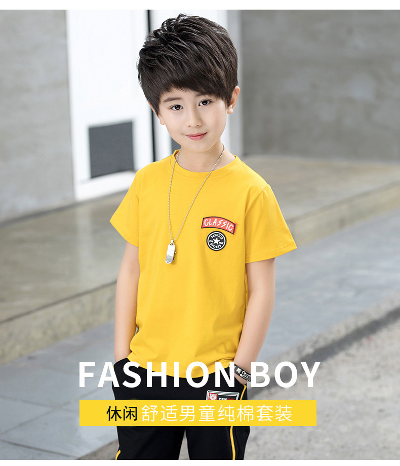 Chàng trai mùa hè phù hợp với ngắn tay áo 2018 thủy triều mới phù hợp với cậu bé lớn mùa hè ăn mặc cậu bé quần áo trẻ em Hàn Quốc của hai mảnh phù hợp với