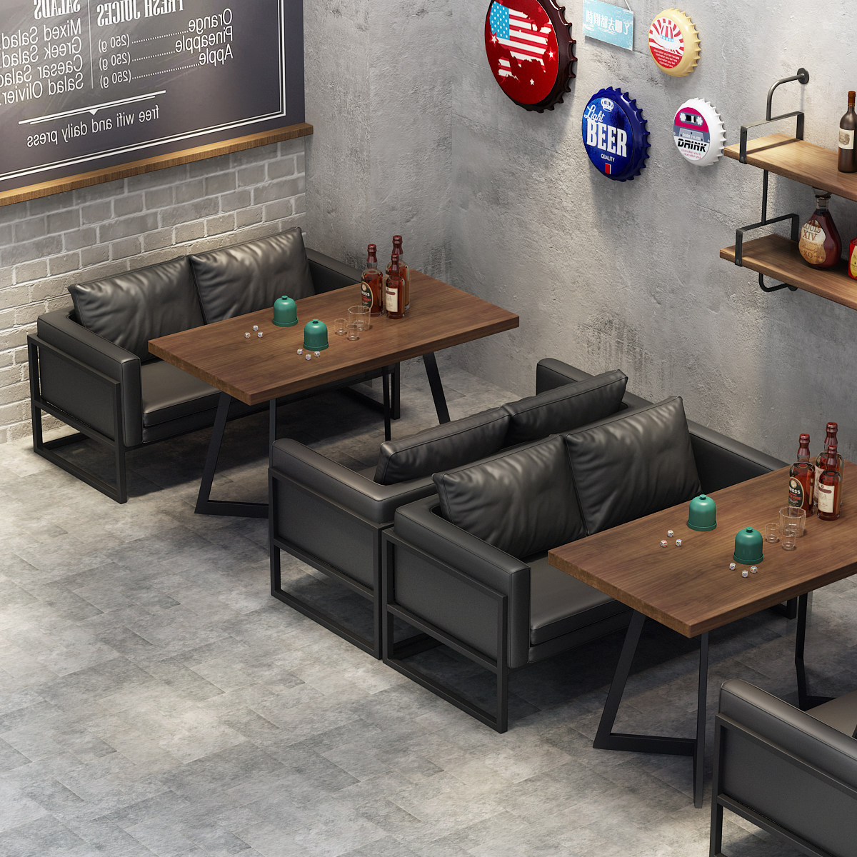 Retro Industrial Wind Bar Table And Chairs Composition Music Dining Room Fire Boiler Shop Café Sofa Table And Chairs Combination