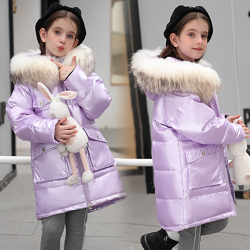 2022 new girls' down jacket medium and long version bright face wash-free medium and big children thickening off-season clearance specials Korean version