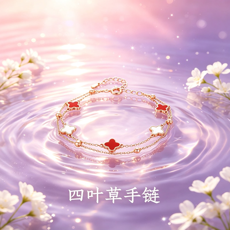 [Official Chinese Gold Store] Four-Leaf Clover S999 Sterling Silver Bracelet for Women, Light Luxury Jewelry, Gift for Girlfriend's Birthday