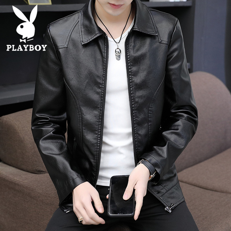 Playboy Pu Leather Jacket for Men, Autumn and Winter 2026 New Leather Jacket, Casual and Versatile Lapel Jacket for Young Men Playboy Pu Leather Jacket for Men, Autumn and Winter 2026 New Leather Jacket, Casual and Versatile Lapel Jacket for Young Men