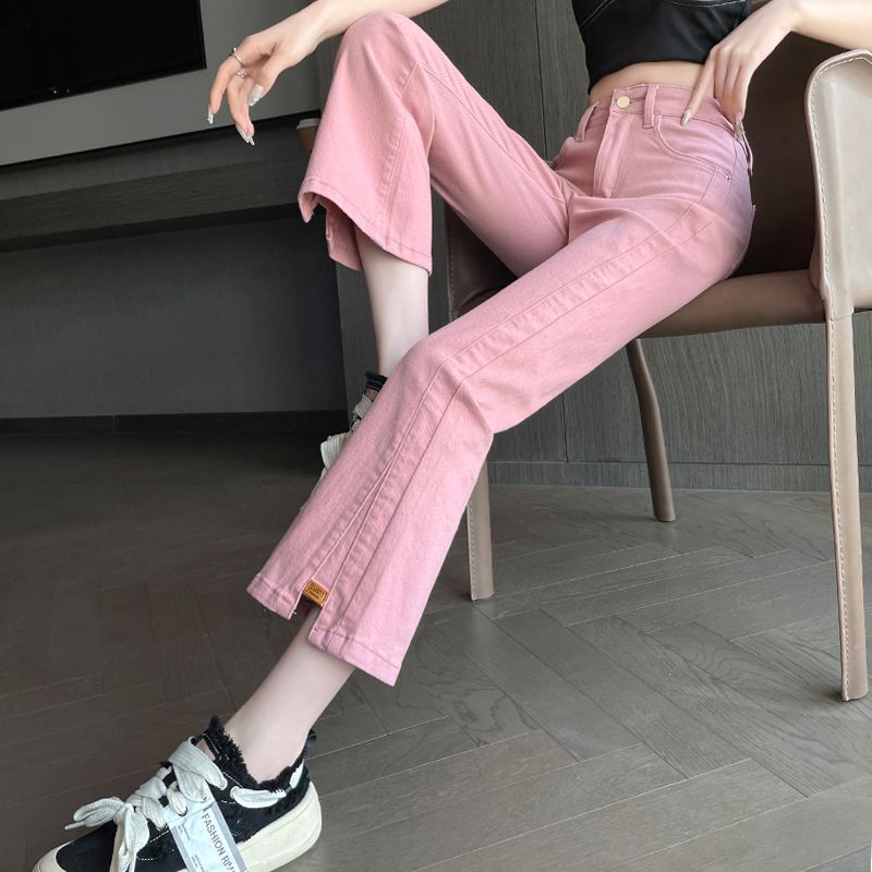 Pink Denim Pants for Women, Spring/Summer 2026 New Thin High-Waisted Slim-Fit Petite Cropped Flared Pants ins