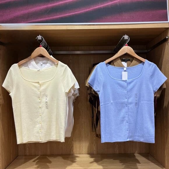 [Factory Store] Cotton Modal Blend Round Neck Knitted Cardigan Short-Sleeved Women's Sweater Sweater Jacket 487001