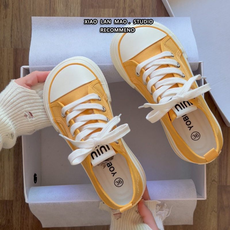 Yellow Canvas Shoes for Women 2026 Spring/Summer Thin Breathable Versatile Mango-Toe Ugly-Cute Casual Sneakers White Shoes