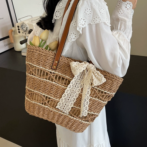 Вместительная и большая соломенная сумка через плечо, летняя модная пляжная корзина, плетеная сумка на одно плечо