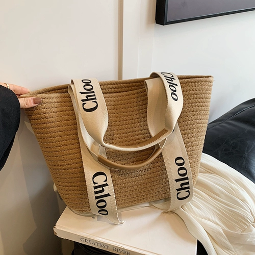 Вместительная и большая соломенная летняя пляжная сумка на одно плечо, популярно в интернете