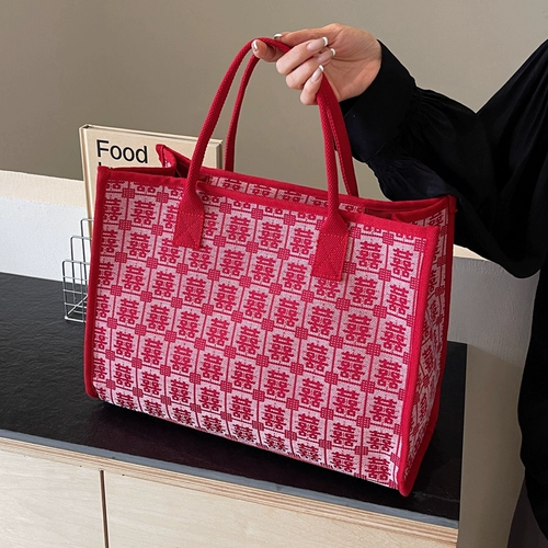 Красная вместительная и большая сумка через плечо для невесты, сумка на одно плечо, китайский стиль