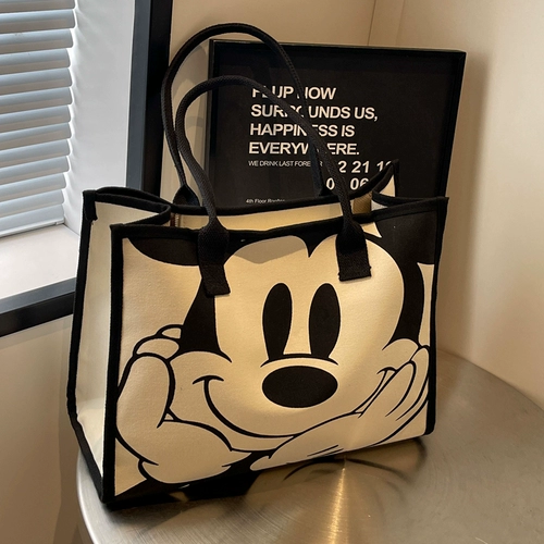 Вместительный и большой шоппер, мультяшная сумка на одно плечо для матери и ребенка, льняная сумка для выхода на улицу для путешествий