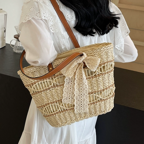 Вместительная и большая соломенная сумка через плечо, летняя модная пляжная корзина, плетеная сумка на одно плечо