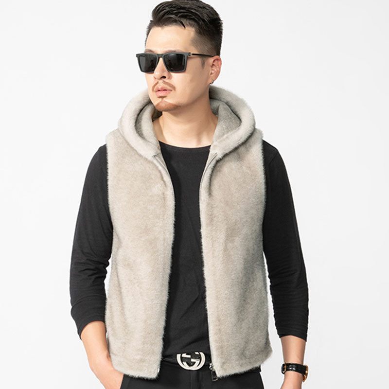 Haining Fur Coat Mink Fur Jacket Men's Fur Integrated Vest Women's Reversible Hooded Vest Winter