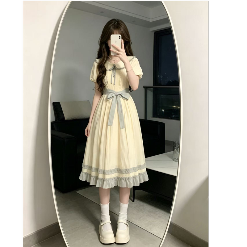 15-Year-Old Junior High School Students, 13-Year-Old Girls, Lolita Princess Dress, 12-Year-Old Older Children, Summer Japanese-Style Doll Collar Dress for Girls, Summer 15-Year-Old Junior High School Students, 13-Year-Old Girls, Lolita Princess Dress, 12-Year-Old Older Children, Summer Japanese-Style Doll Collar Dress for Girls, Summer