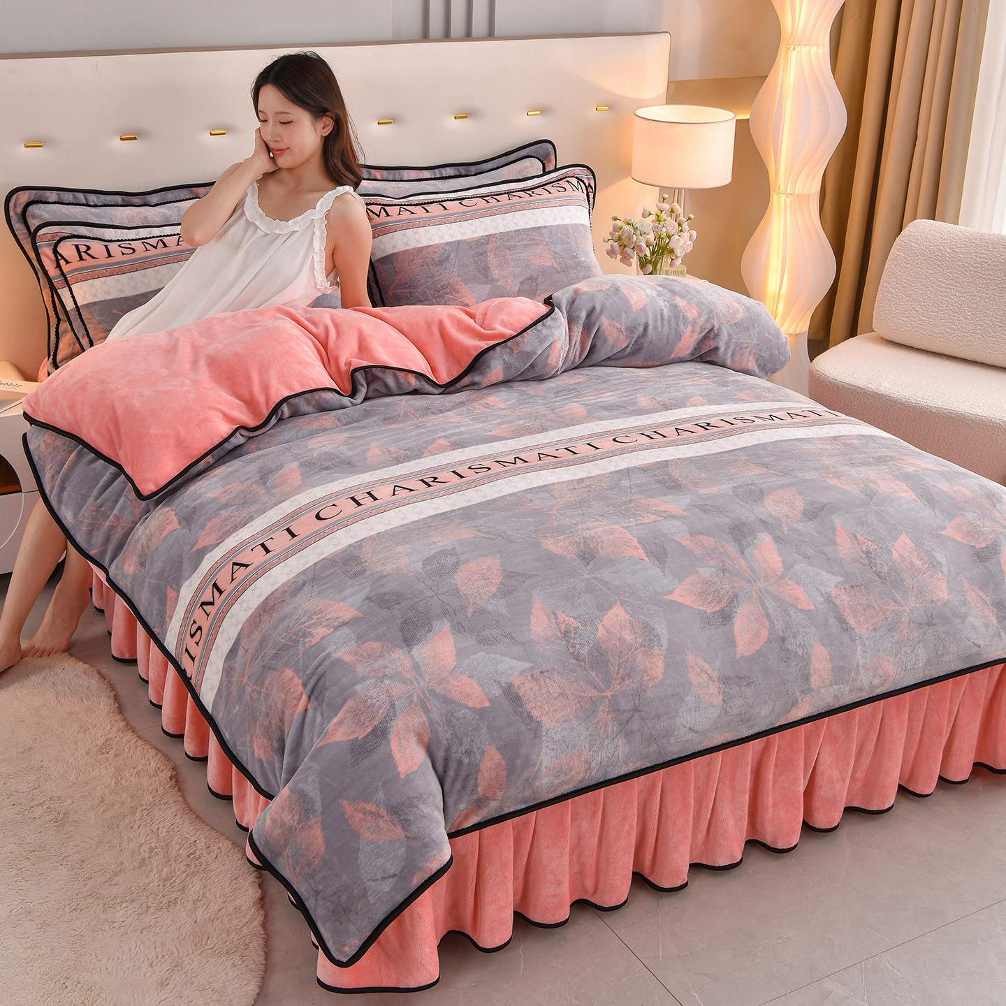 Internet-Famous Milk Velvet Four-Piece Set 2025 New Winter Thickened Double-Sided Velvet Coral Fleece Duvet Cover Anti-Static Flannel
