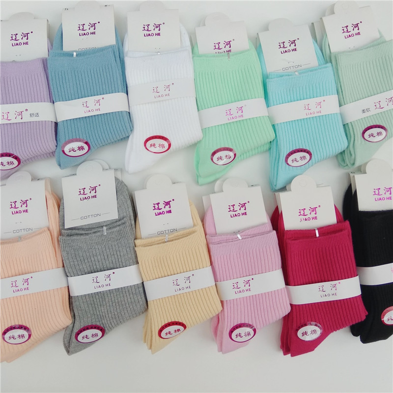 Liaohe 92% vớ cotton khử mùi chống thấm vớ thoáng khí mồ hôi đôi kim màu kẹo mùa thu và mùa đông nữ và chân phụ nữ tất nam cổ ngắn