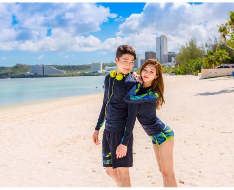 2019 Hàn Quốc dài tay áo tắm cặp đôi áo chống nắng dài tay cặp đôi thiết lập áo tắm thể thao Spa Áo tắm lặn nhanh khô - Vài đồ bơi đồ đôi đi biển nam nữ