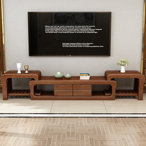 All solid wood TV cabinet coffee table combination small apartment living room telescopic floor cabinet modern simple TV cabinet locker
