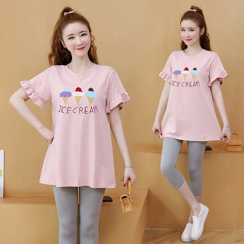 Pregnancy Woman Dress Summer Clothing T-shirt 2022 Summer Short Sleeve Upper clothes Long version loose Two-style suit Summer Tidal Hot Mother