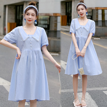 Pregnant Women summer dress long 2021 New Korean version of loose short sleeve breastfeeding skirt out tide mom summer