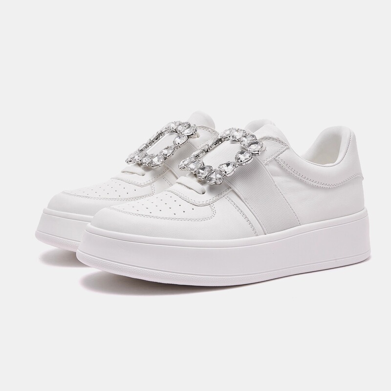【R*V Same Source Ultra-Light Walking Shoes】Heel Height 4.5cm, Walk for Thousands of Steps Without Tiring Your Feet, Rhinestone White Shoes 22-6