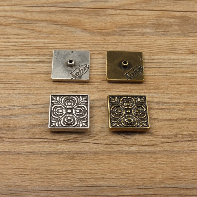 Leather Carved Leather Art Handmade Leather Goods Money Cloth Buckle Wallet Buckle Decorative Buckle Tang Grass Pattern Square Money Cloth Buckle 20mm