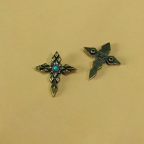 Handmade leather hardware and leather accessories handmade leather carved decorative buckle cross bronze turquoise clasp