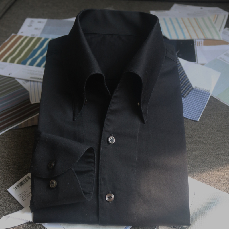 Italian Style One-Collar Black Shirt with Hand-Stitched Claw Buttons, Long-Sleeved Naples Men's Shirt Italian Style One-Collar Black Shirt with Hand-Stitched Claw Buttons, Long-Sleeved Naples Men's Shirt