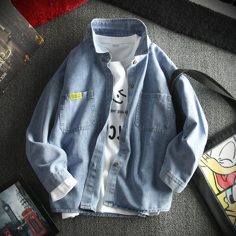 Child Denim Shirt 2022 Spring Autumn New CUHK Child Long Sleeve Shirt Child Han Edition Spring Jacket Boy Tide
