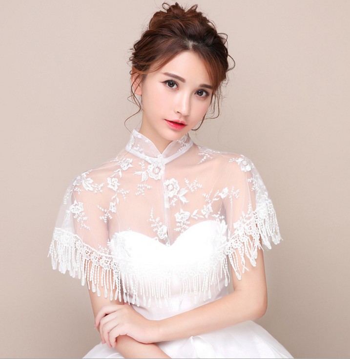 Bridal Shawl Spring Summer Autumn Lace Silk Wedding Dress White Thin dress Covered Meat large size Shoulder Cape