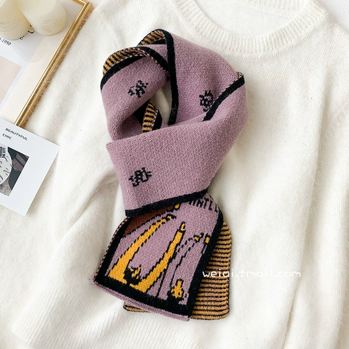 Tide, мультяшный милый демисезонный короткий универсальный трикотажный шарф, в корейском стиле