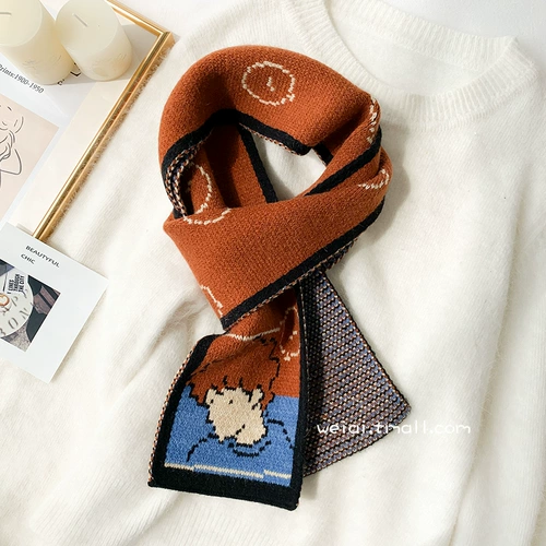 Tide, мультяшный милый демисезонный короткий универсальный трикотажный шарф, в корейском стиле