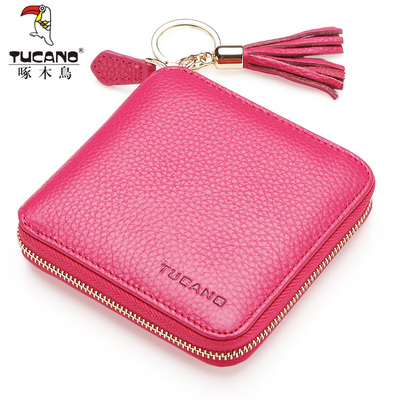 啄木鸟新款短款方包真皮拉链小钱包