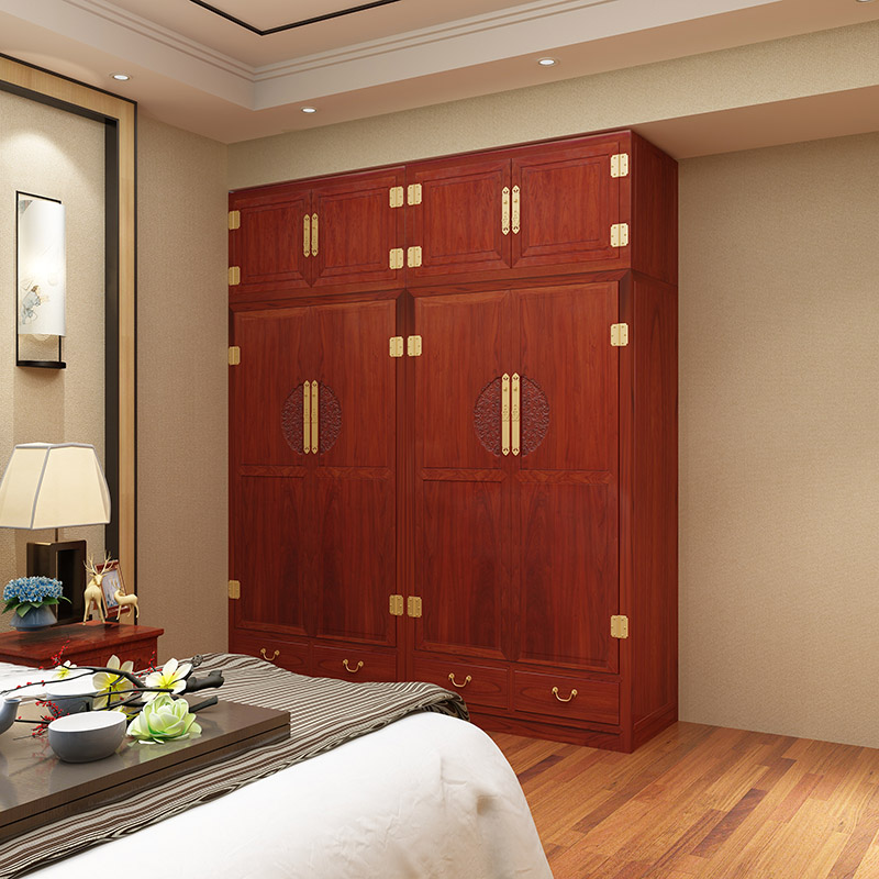 Household wardrobe Simple modern custom bedroom top cabinet New Chinese master bedroom large wardrobe Solid wood small apartment single person