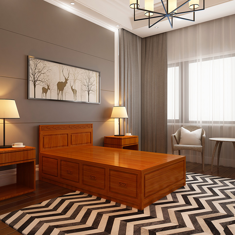 Log Chinese old elm wood furniture children bed linen Real wood New Chinese style modern minimalist storage solid wood bed Home