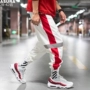 Quần sọc nam giản dị cộng với phân bón XL chín điểm thả lỏng sát chân Harlan chất béo retro mùa thu hip hop quần nam chất