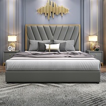 Leather bed Light luxury style metal double bed 1 8m master bed Simple net red soft bag bed Comfortable high back wedding bed