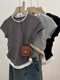 Summer gray fake two-piece right shoulder short-sleeved T-shirt for women, short, slim, pure lust, sweet and spicy waist design top for women