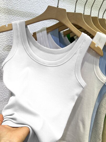Threaded cotton pure hot girl short suspender vest women's top summer sleeveless short-sleeved T-shirt slim inner bottom