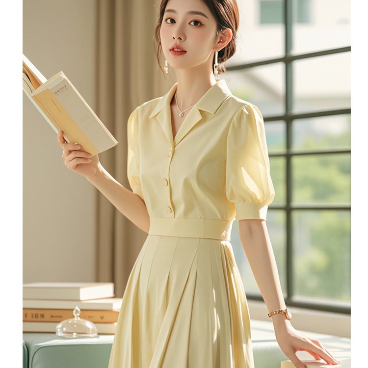 New Style Long Dress with a Light Luxury and High-End Feel, Super Stylish, French-Style Yellow Shirt Dress for Women, Summer Wear