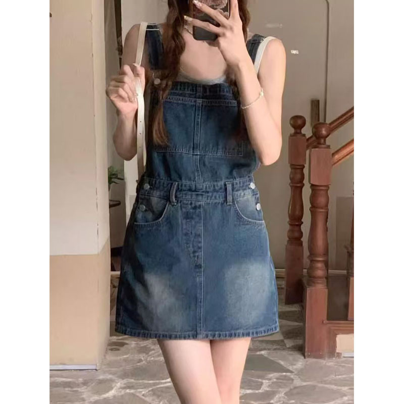 Petite Denim Suspender Skirt Shorts for Women, Spring and Autumn 2026 New A-Line Bodycon Skirt, Age-Reducing and Slimming Dress for Summer Petite Denim Suspender Skirt Shorts for Women, Spring and Autumn 2026 New A-Line Bodycon Skirt, Age-Reducing and Slimming Dress for Summer