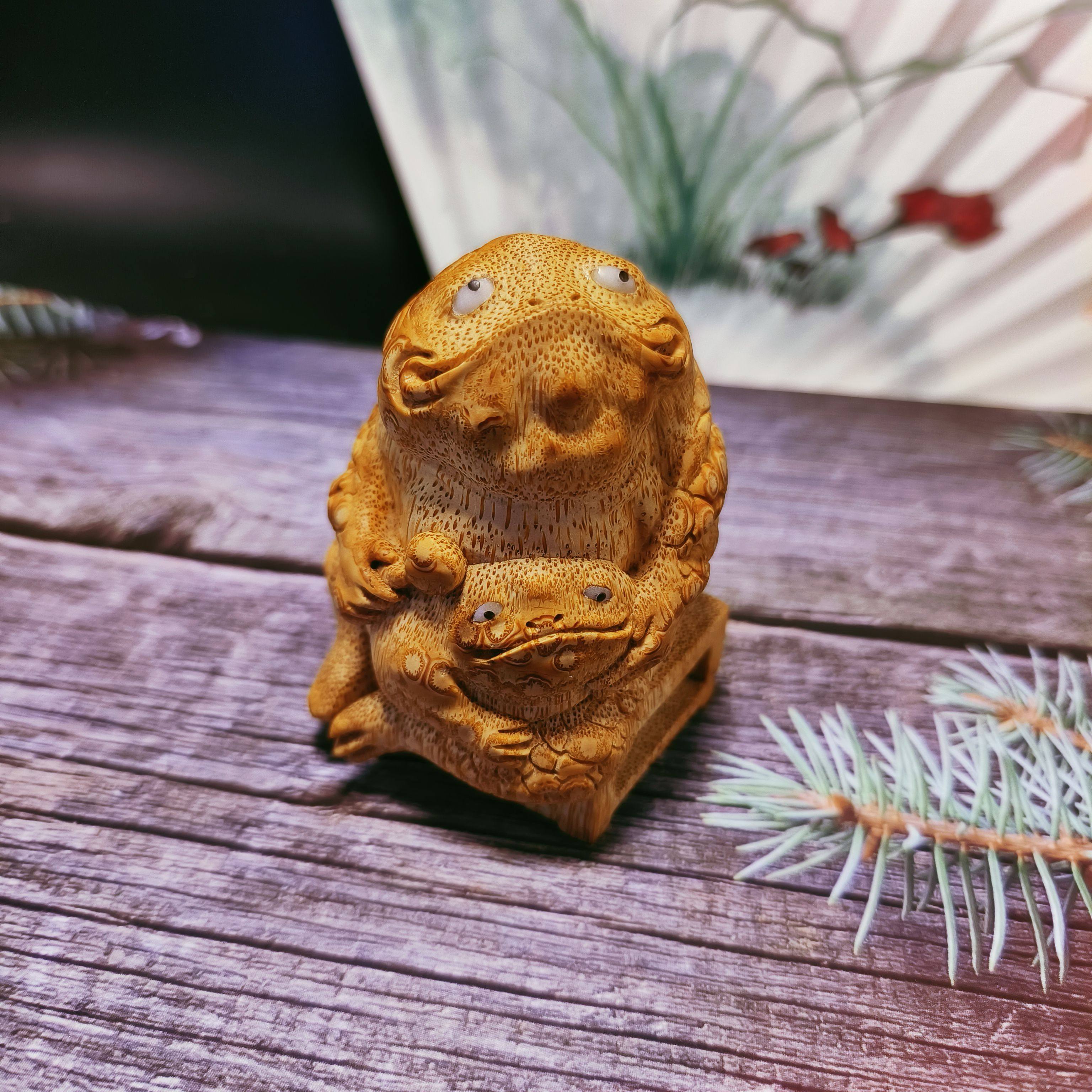 吉木堂精工老料竹根雕，母子青蛙金蟾手把件-竹雕/竹制品-淘宝好物网