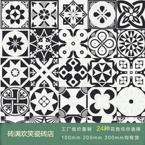 Modern Nordic black and white small tiles 200x200 floral background wall tiles living room kitchen bathroom floor tiles tiles