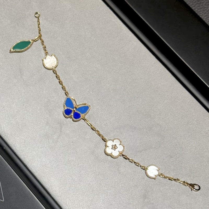 Vca Van Cleef & Arpels Lucky Spring New 18K Gold Blue Butterfly Bracelet