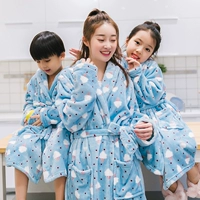 Flannel cha-con áo choàng nữ mùa thu và mùa đông dày ấm áp áo choàng tắm trẻ em lông cừu san hô dài áo choàng tắm đồ ngủ đồ pijama nam