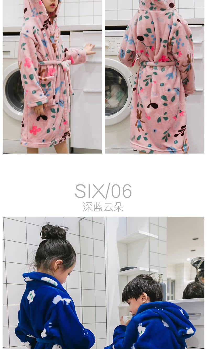 Gegemi mới dày flannel cha mẹ-con áo choàng mẹ và con gái mùa thu và mùa đông san hô lông cừu áo tắm áo tắm vay ngu
